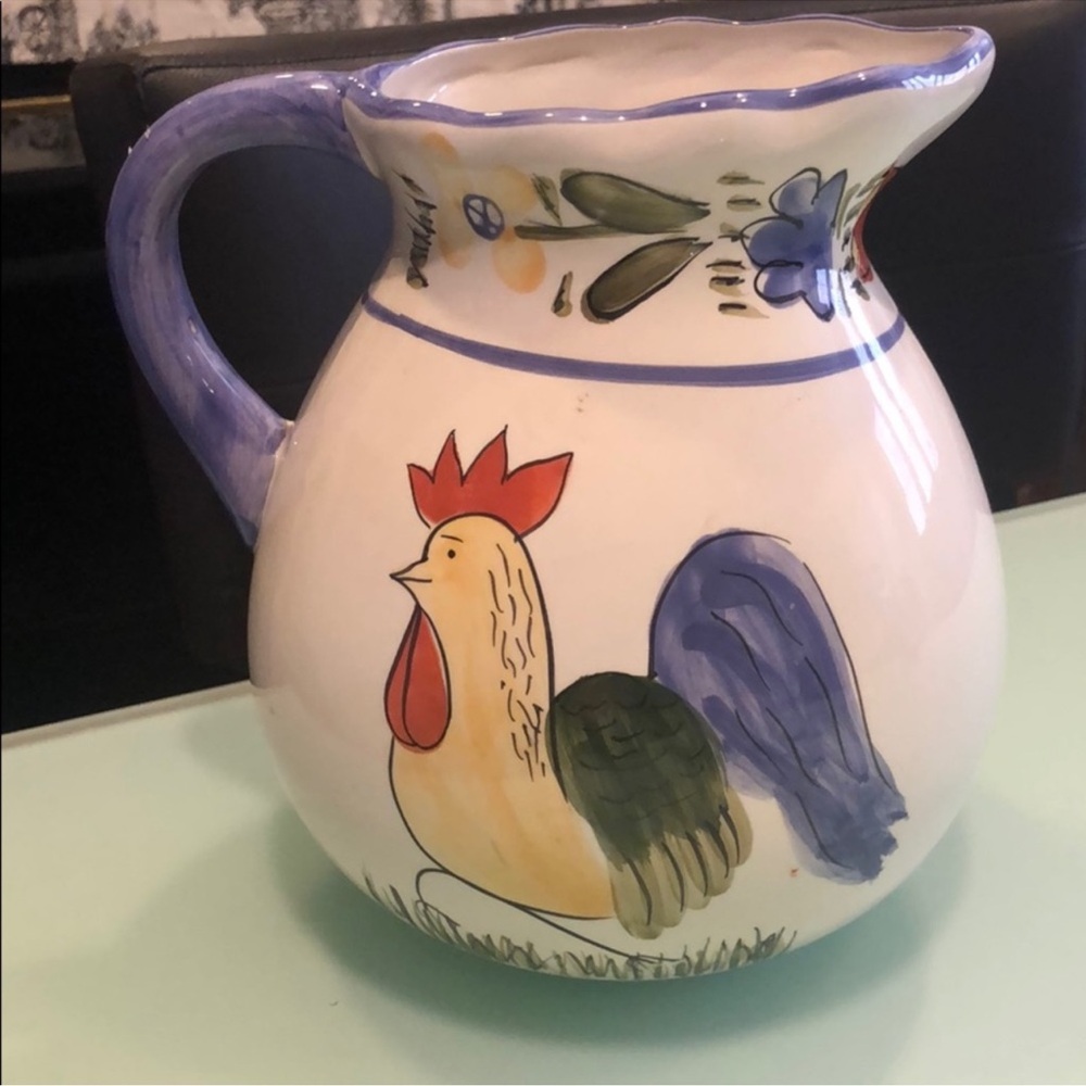 Hand-Painted Rooster Ceramic Pitcher